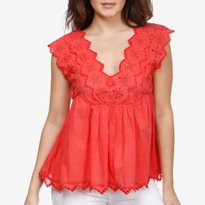Lucky Brand Eyelet Red Top Medium NWT New